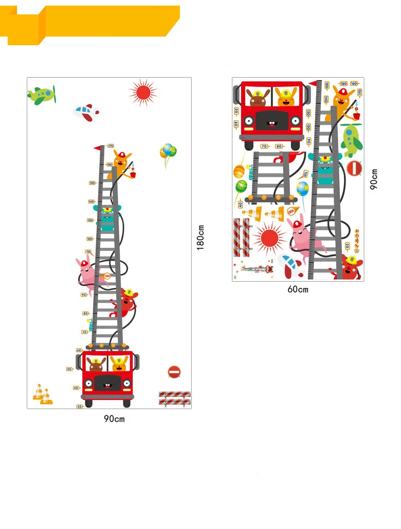 Мультфильм пожарные автомобили Высота наклейки на стену для детей комнаты Muursticker детская комната украшение на стену в спальне художественные наклейки