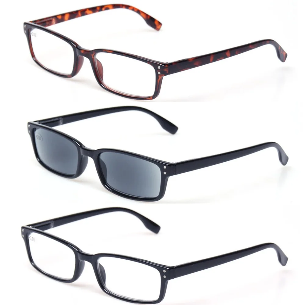 

Reading Glasses 3 Pack Spring Hinge Rectangular Readers Quality Great Value Eyeglasses Includes Sun Readers Occhiali Lettura