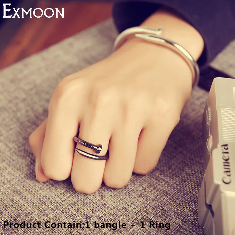 EX MOON Women Men Screw Cuff Bracelets Bangles Ring Fashion Titanium Stainless Steel Love Nail Bracelets