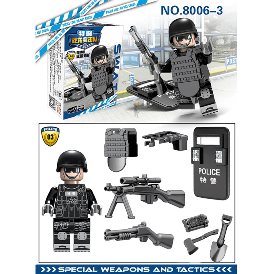 New LegoINGlys Military SWAT City Police Minifigure Modern Commando Special Forces Weapons Building Blocks Mini Figures Toys4