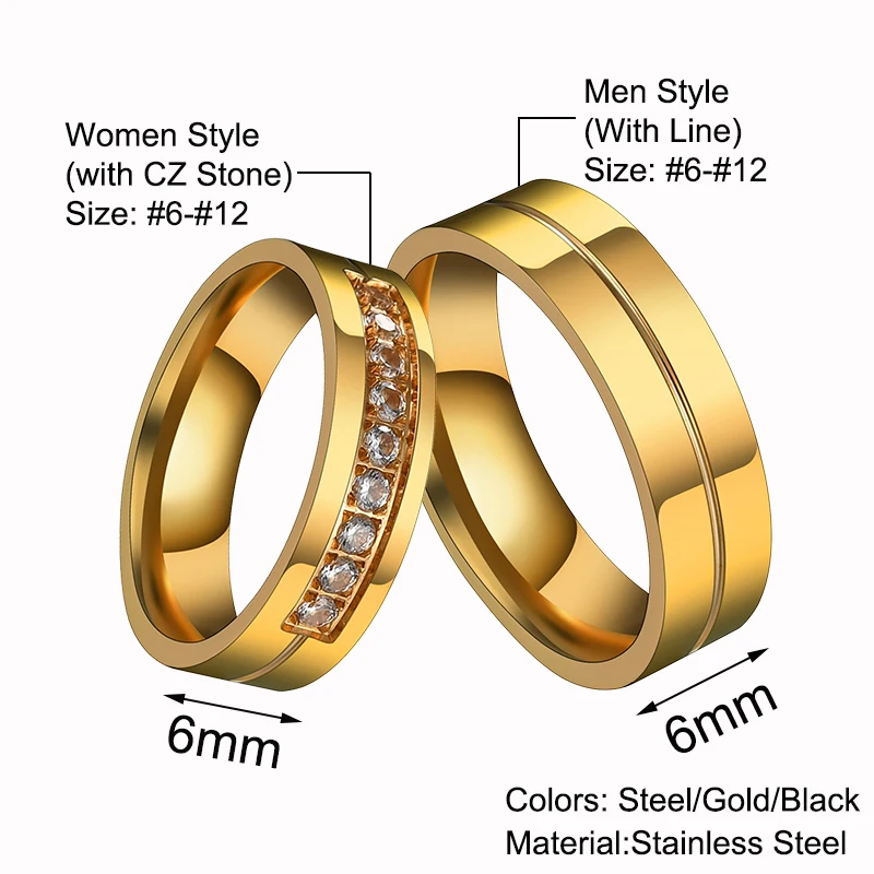 Titanium Steel Couple Rings Engagement Wedding Rings For Women Men 6-12