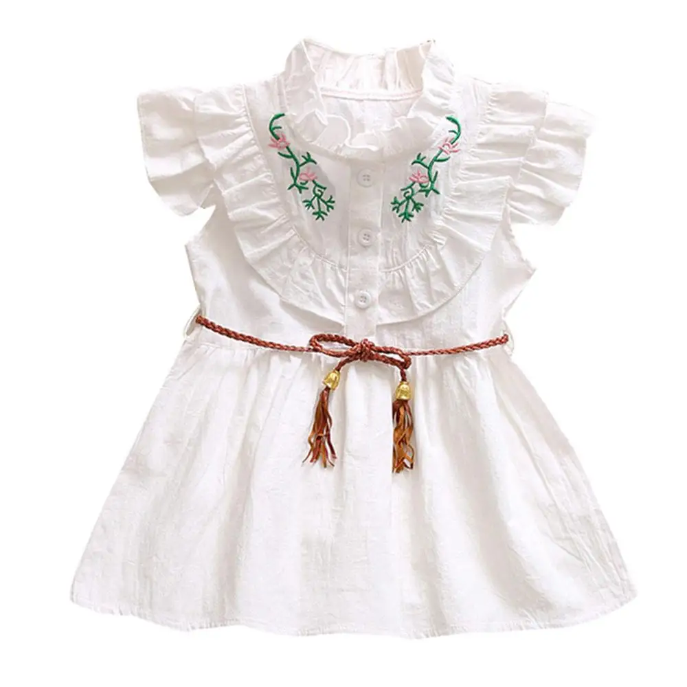 Платья принцессы с рюшами и цветочным рисунком для маленьких девочек; летняя одежда для девочек; детская одежда с цветочным рисунком - Цвет: White