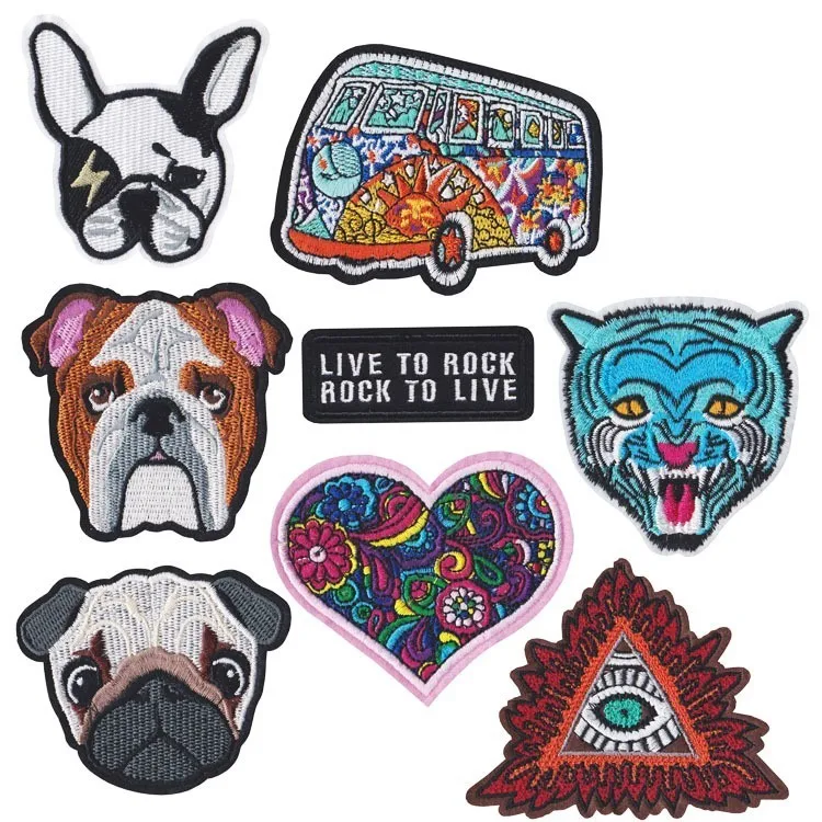 

Cartoon Bus Colour Peace Iron On Patches wholesale for Clothing Peace Automobile Back Rubber Bulldog Embroidery Appliques Badges