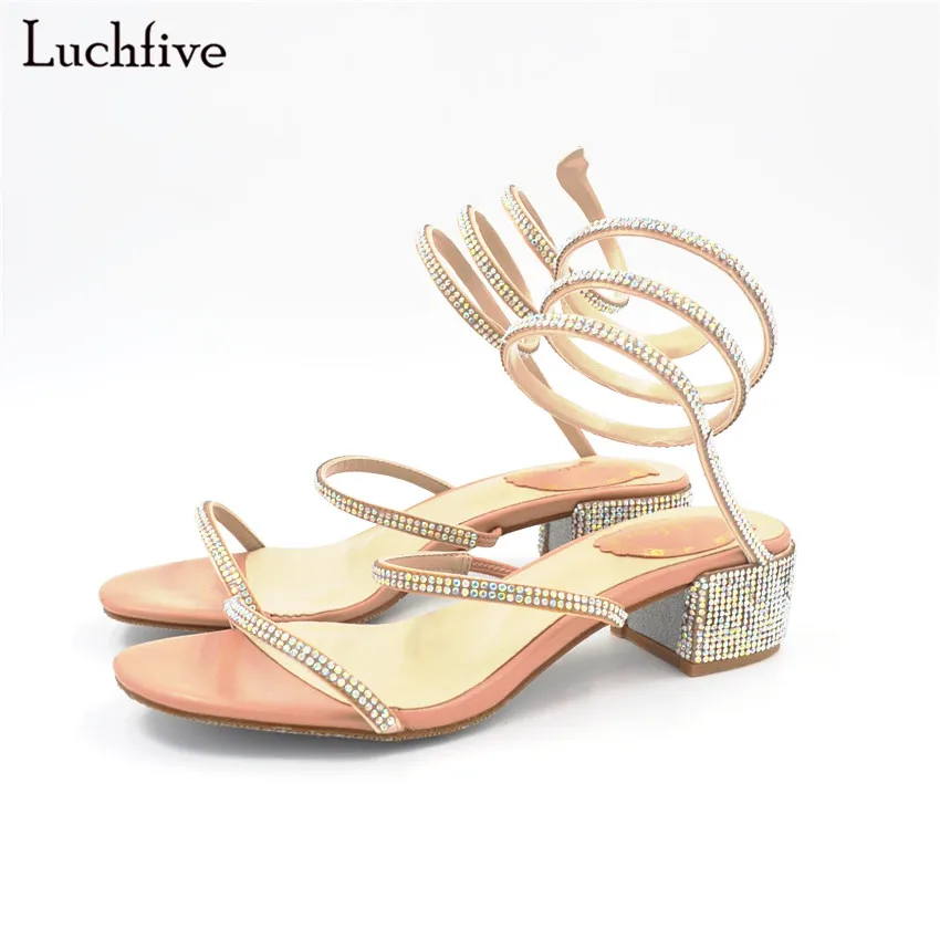 

Luchfive Summer Charming Fairy Shiny Crystal studded med heel Sandals women bling bling rhinestone mules beach shoes zapatos