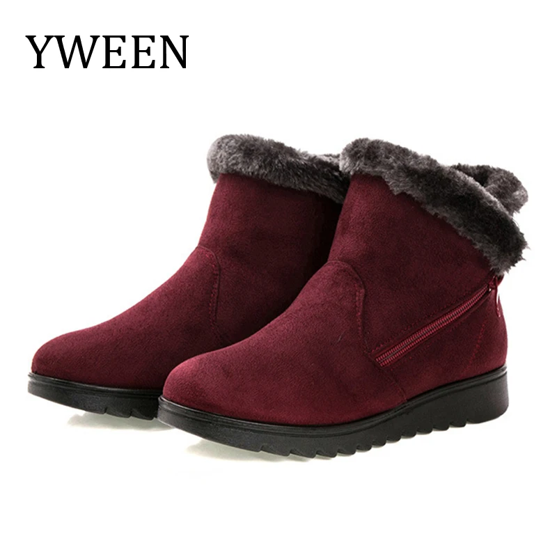 

YWEEN Wedge Women Boots Snow Boots Warm Fur Winter Boots Ankle Boots For Women Middle-aged Mother Shoes Female Botas Mujer Shoes