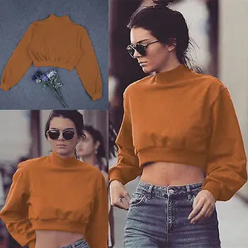

Casual Crop Top Coat Pullover Tops Hoodie Short Women Sweatshirt Jumper