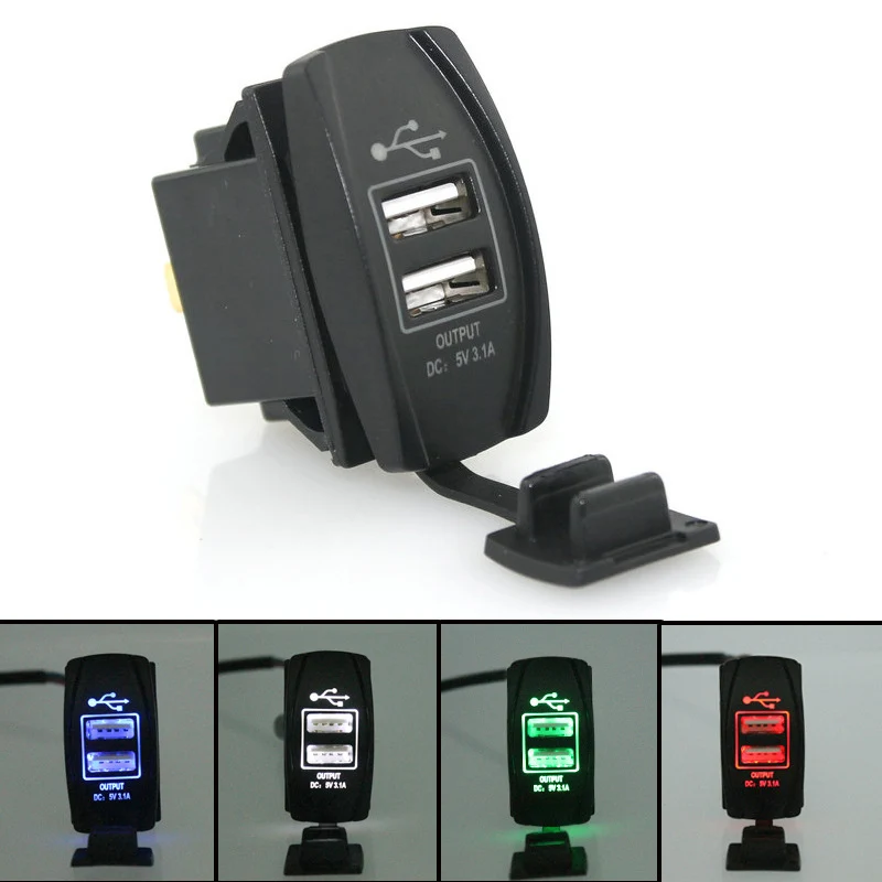 12 24V 3.1A Car for Auto Jeep Boat Dual USB Charger Socket Plug LED