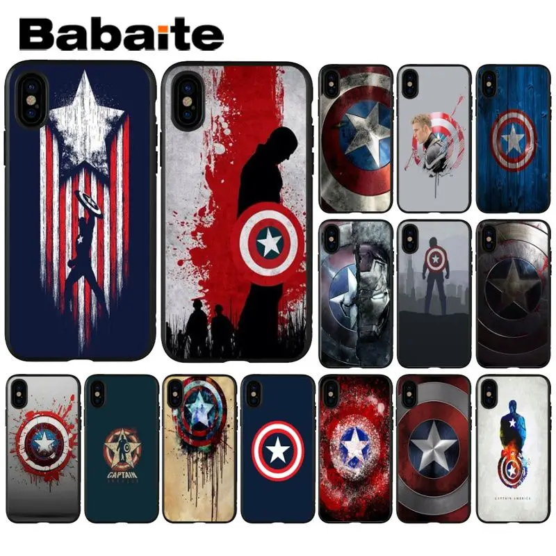 

Babaite Capitan America Shield TPU black Phone Case Cover Shell for Apple iPhone 8 7 6 6S Plus X XS MAX 5 5S SE XR Mobile Cover