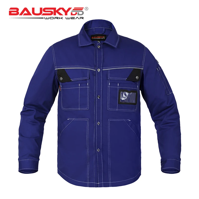 Bauskydd Workwear Worker T-shirt Male Long Sleeves Shirt Multi Pocket Extra Large Size Embroidery Logo Dark Blue