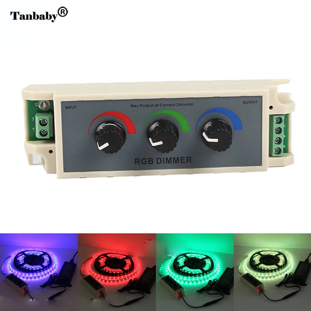 

Tanbaby DC12-24V RGB LED Dimmer Controller 3 Channel LED Strip Controller For LED Strip Light 3528 5050 12V 3A