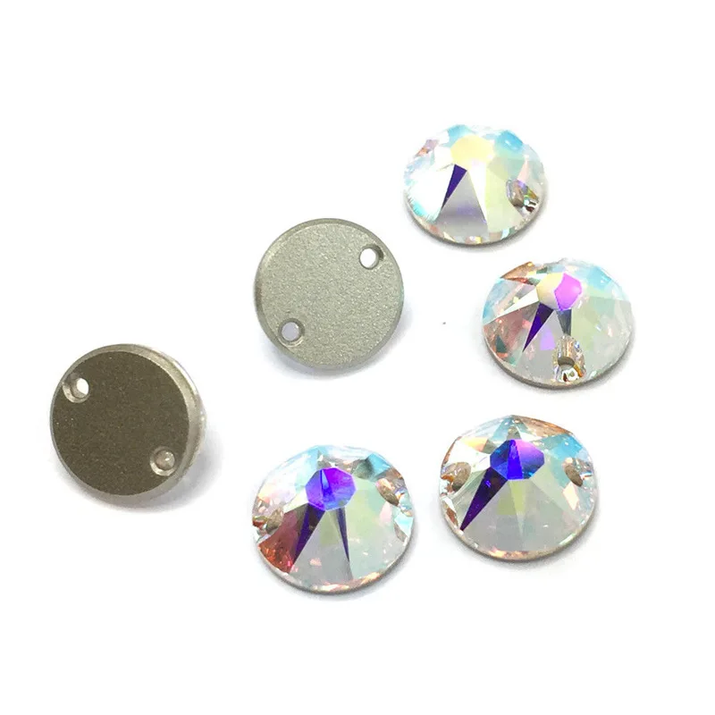 

8 big 8 small Round Crystal AB Color Silver Base Sew On Rhinestone Beads Sew On Stones Spacer buttons for Garment Jewelry