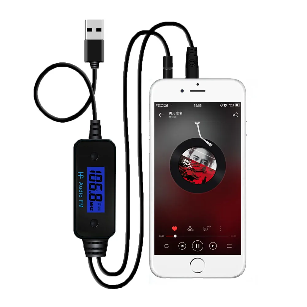 

Newest Mini Car Audio Music FM Transmitter With Large LCD Screen Black Car Charge Line FM-185 Car Styling For Samsung Iphone