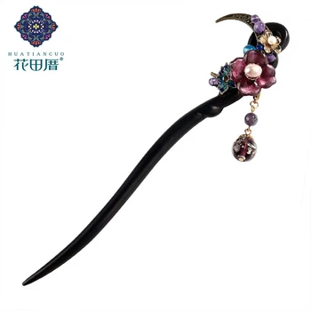 

Alloy Lotus Moon Pearl Glaze Flower Handmade Ethnic Wood Hair Sticks Pins Rhinestone Hair Jewelry Accessories for Women FZ-18018
