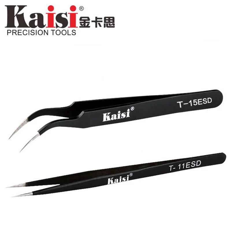 kaisi T-11 T-15 ESD Anti-magnetic Stainless Steel Straight Tweezers Anti Static ESD Safe with Precision Fine Tip kaisi T-11 T-15 ESD Anti-magnetic Stainless Steel Straight Tweezers Anti Static ESD Safe with Precision Fine Tip
