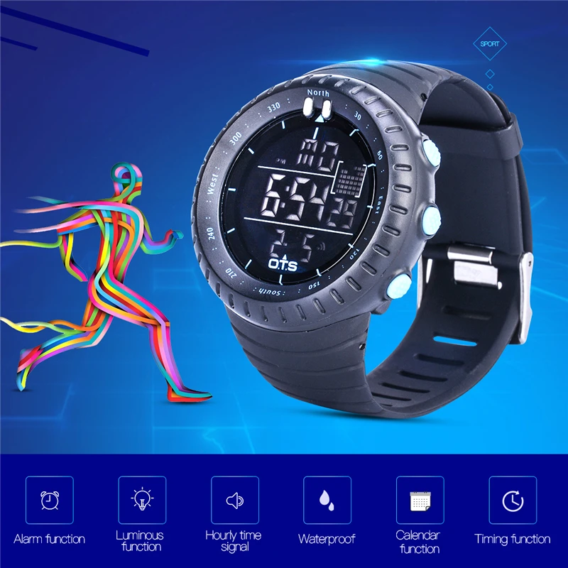 

O.T.S Brand 5 Colors Sport Digital Watch with Back Light Waterproof relogio masculino Men Stopwatch Eletronicos Wrist Watches 39
