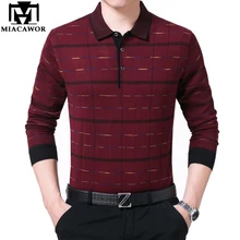 Miacawor бренд мужские поло весна длинный рукав рубашка поло Мужская модная клетчатая печать мужская рубашка Поло мужские толстовки T696