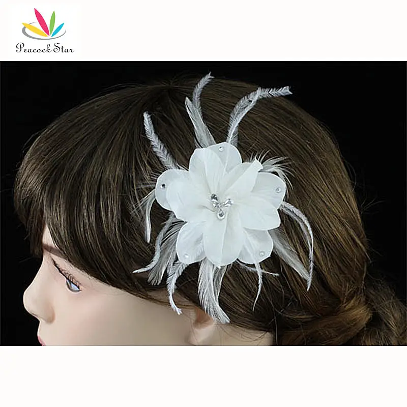 

Wholesale Bridesmaid Bridal Wedding Fascinator Light Ivory Feather Handmade Hair Flower CT1573