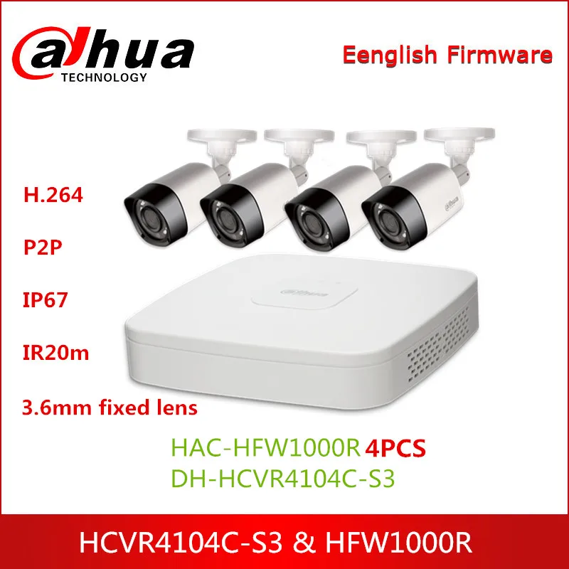 Dahua HDCVI камера комплект с видео регистратором HCVR4104C-S3 HDCVI камера HAC-HFW1000R 720P P2P система безопасности