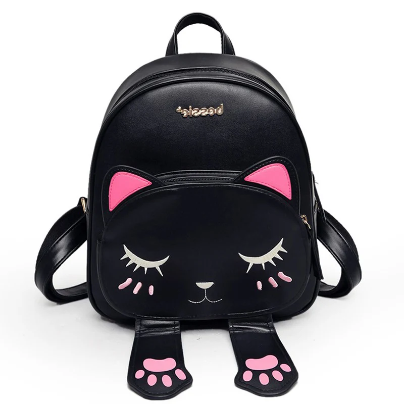 

New Cute Cat Women Backpack PU Leather Backpacks For Teenage Girl Cats Ears High Quality Female School Bags Preppy Style Mochila