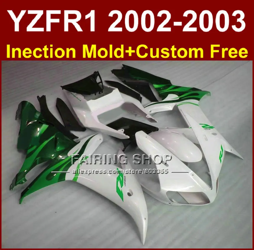 Green white body parts for YAMAHA YZF R1 2002 2003 yzf r1 02 03 YZF1000 02 03  moid fairings custom fairing kits+7Gifts