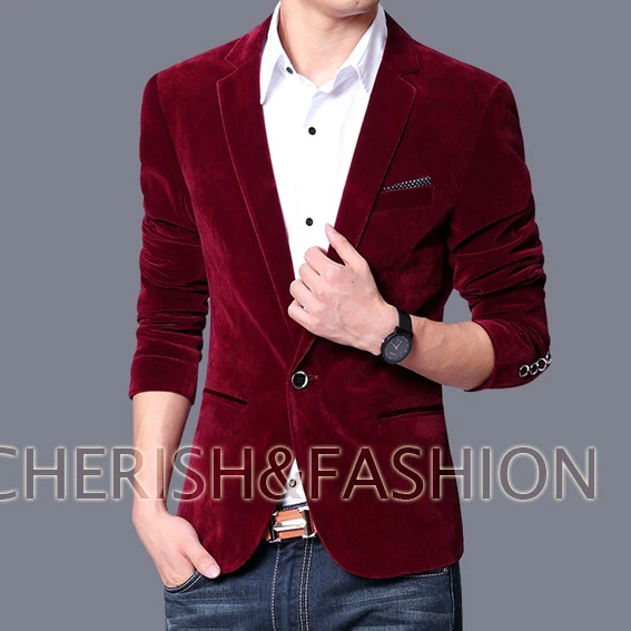 Kaufen Herren blazer slim fit anzug jacke schwarz navy blau samt 2019 frühling herbst outwear mantel Kostenloser versand Anzüge Für Männer