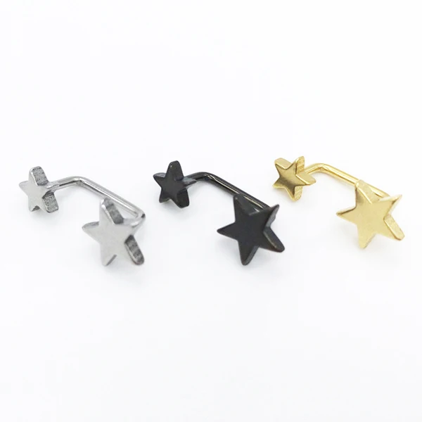 

2pcs Titanium Steel Double Star Curved Barbell Bar Ear Stud Unisex Earrings Punk