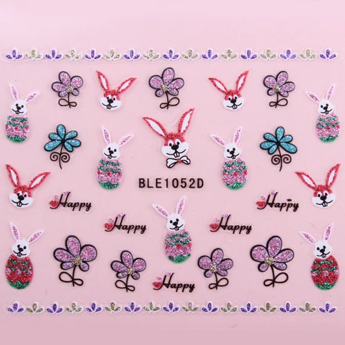 

24pcs 3D Nail Art Glitter Sticker Happy Easter Bunny / Rabbit Egg Designs New