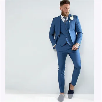 

Custom Made Men's Suits Skinny Blue England suits for men slim fit Groom Tuxedos Groomsman Suit (jacket+pants+vest)