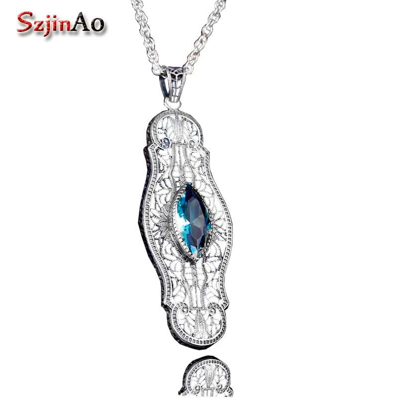 

Szjinao Fashion women pendant hot sale 925 sterling silver aquamarine pendant luxurious wedding jewelry