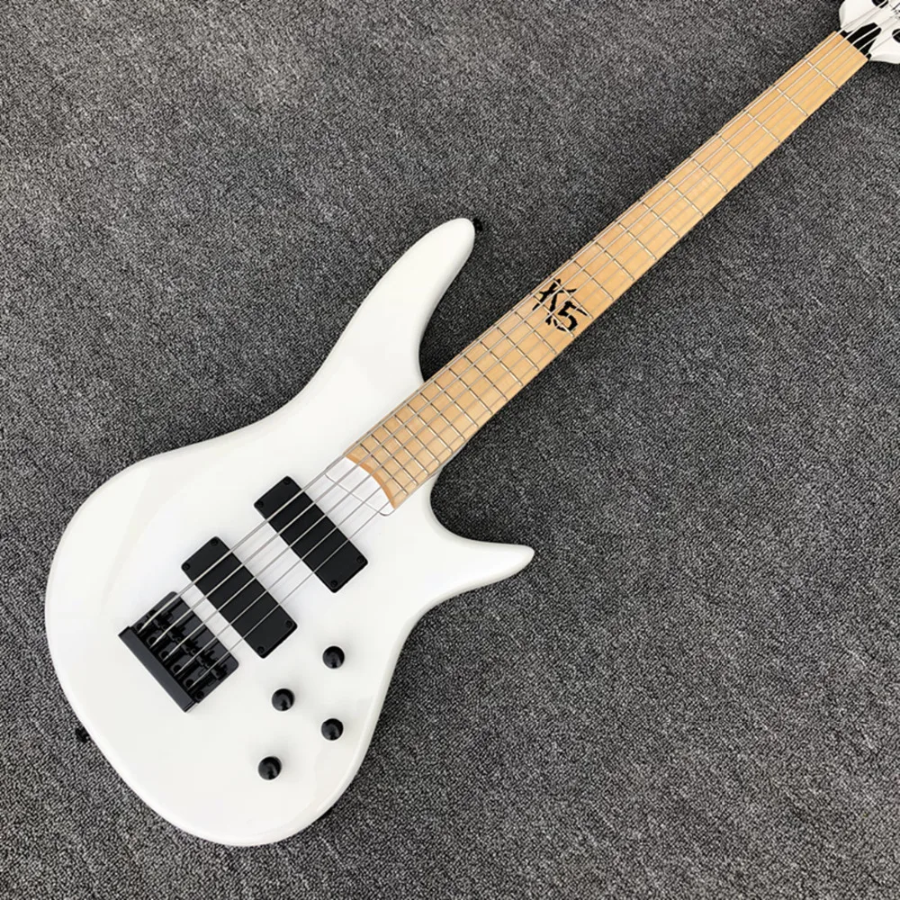 

Iban 5 Strings Bass Guitar,White K5 Electric Guitar,headstock with SIGNATURE,Maple Fretboard,Free Shipping