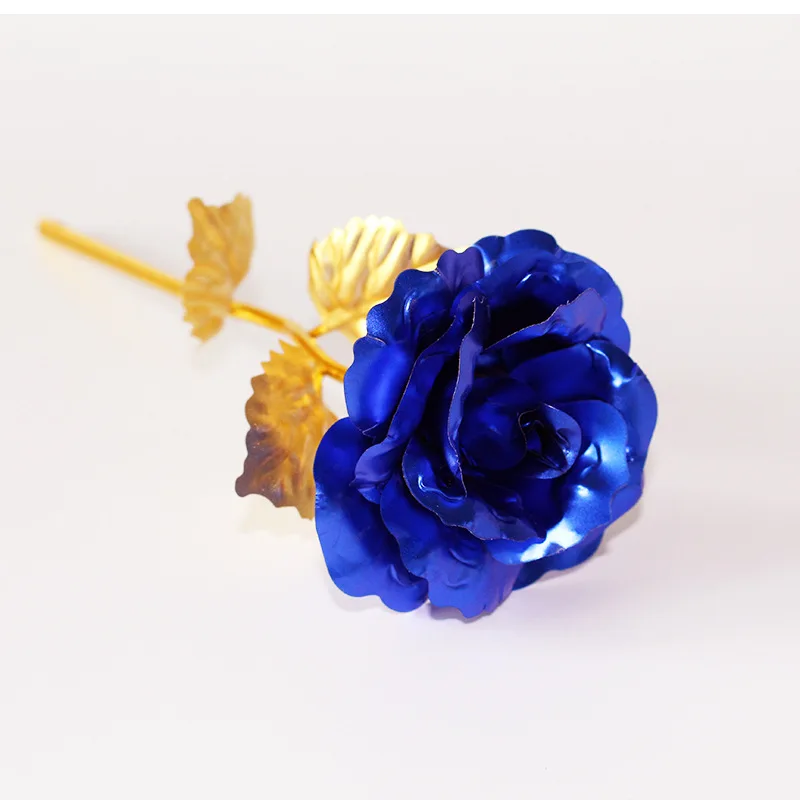 YO CHO, Прямая поставка, 24 K, покрытая фольгой, Золотая Роза, цветы, глазурь, коробка, Свадебный декор, День Святого Валентина, креативный подарок, Золотая Радужная Роза - Цвет: 1pc blue rose