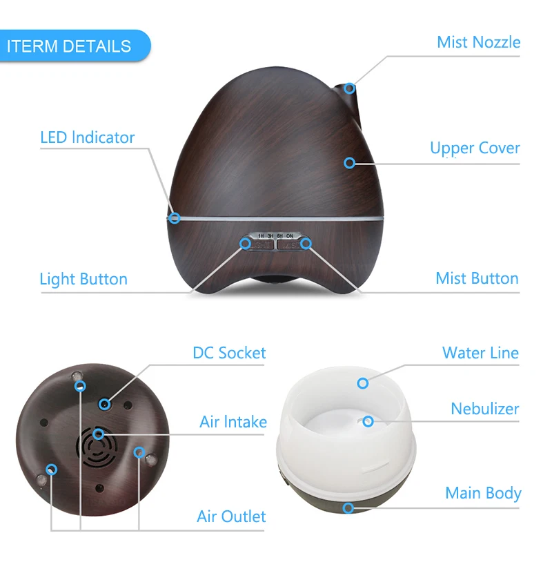 air humidifier ultrasonic aroma essential oil diffuser 7 discoloration LED lamp whole room humidifier 300ml
