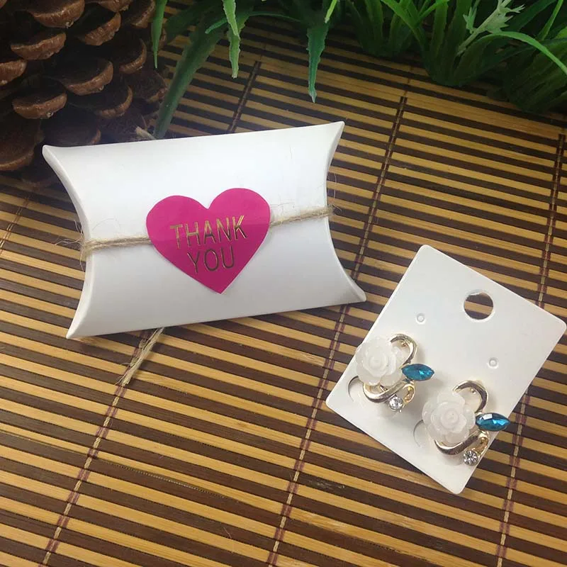 1Lot-24pcs-box-24-pcs-Earring-Card-24-Rose-Pink-Heart-Golden-Thank-You-Wedding-Labels