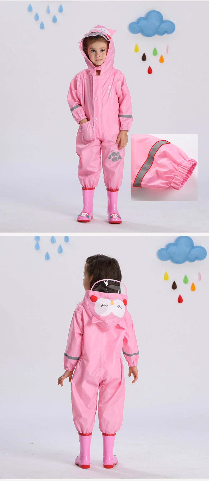 Cute Animal Monkey Style Baby Jumpsuits Rain Coat Waterproof Polyester Raincoat Children Rainwear And Rain Pants Suit For Kids