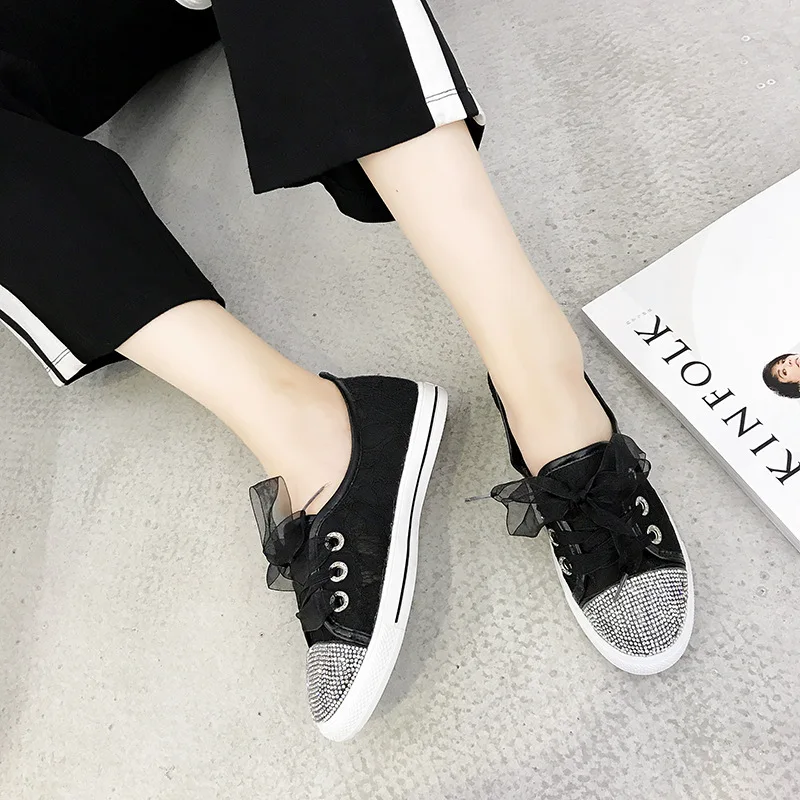 Bud Noir Casual Chaussures Simple Femmes Strass Mode Soie Nouvelle Confortable 2018 Plates Automne Maille blanc Respirant wI6q8npx