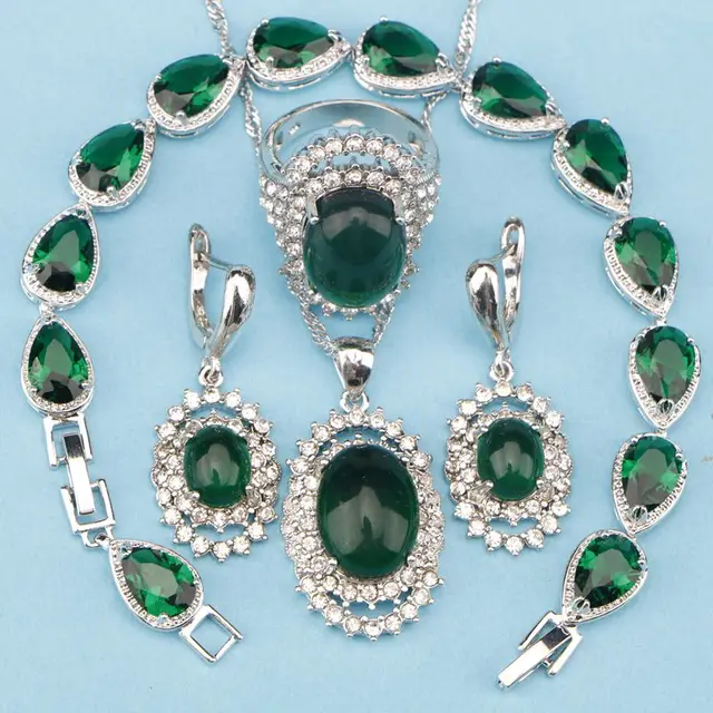 925 Sterling Silver Imitation Emerald Green Cubic Zirconia Women Gift
