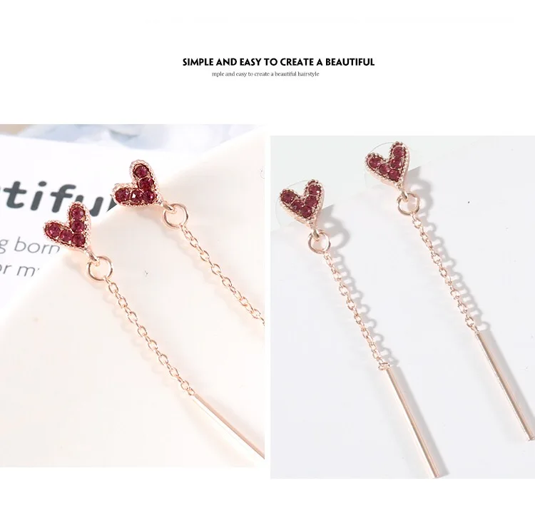 925 Love Eardrop Girl Super Fairy Temperament Simple Baitaan Earrings Small Fresh Sweet tassels Long-style Personality (7)