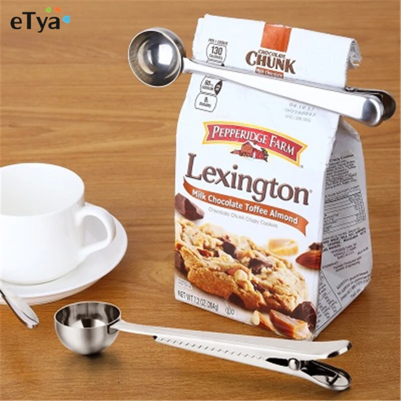 

1 pcs Multifunctional Stainless Steel Coffee Measuring Scoop With Bag Clip Sealing Tea Measuring Spoon Kitchen Tool