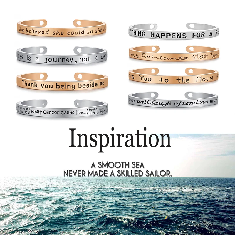 

Trendy Inspirational Jewelry Silver Gold Letter Engraved Cuff Bracelets Bangles Friendship Bracelet Open Bangles for Women Gifts
