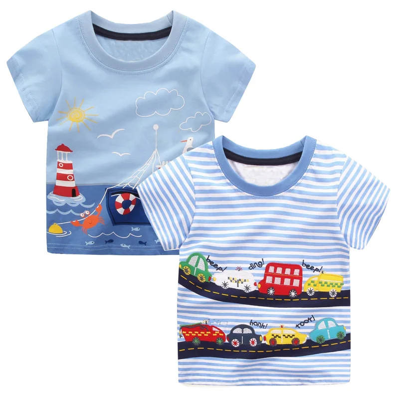 

2PCS Baby Boys T-shirt Brand Summer Short Sleeve Shirts Animal Boys Cotton Tops Tees Striped Children T shirts for Boy Clothes