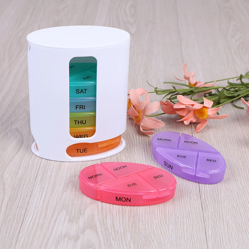1PC 7 Day Weekly Pill Organiser Stacking Tower 4 Compartments Tablet Box Personal Health Care Pill Cases Splitters