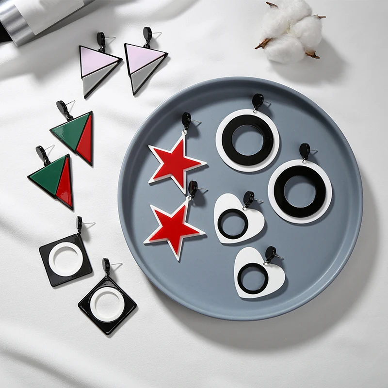 2018 New Arrival Hot Sale Korean Round Black White Red Star Heart Circle 12 Models Seaside Drop Earring Earrings 1 Pair | Украшения и