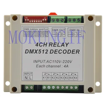 

10pcs fast shipping 4CH dmx512 relay Controller, 4CH RELAY OUTPUT , AC110-220V input ,Plastic housing, with guide rail