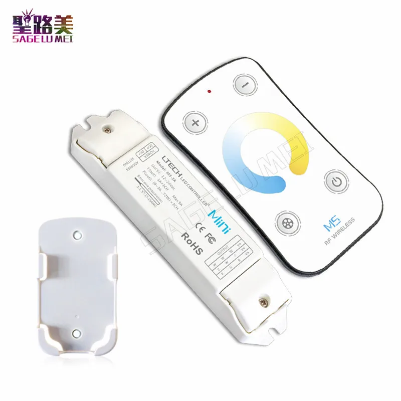 

M3-3A DC12V/24V Color Temperature Adjustable Dimmer Mini Controller + M5 RF Wireless Remote for 5050 3528 Dual White LED Strips