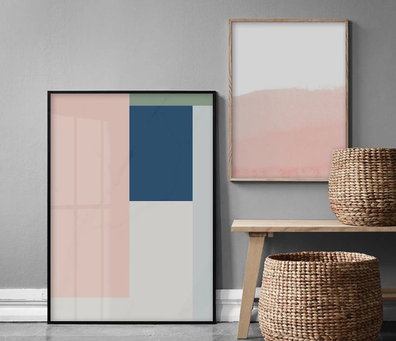 Нордический стиль коралловый розовый и синий геометрический художественный холст абстрактная живопись Настенная художественная плакат и печать картина Современное украшение дома