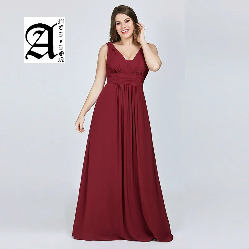 

Ameision Plus Size Evening Dresses New Arrival Elegant 2019 Chiffon Navy Blue A-line Long Party Gowns for Wedding Guest