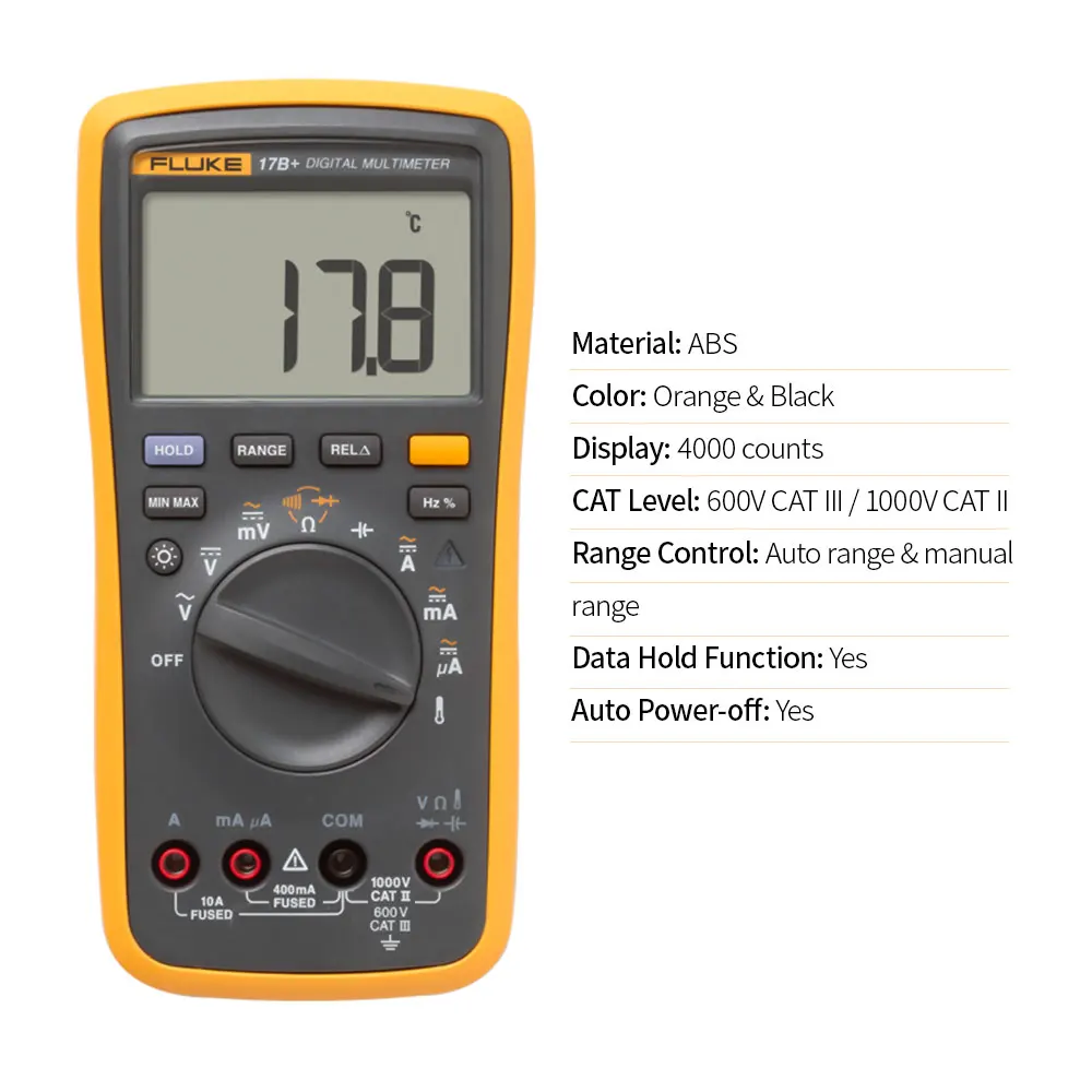 FLUKE F17B+ цифровой мультиметр Профессиональный 4000 отсчетов мультиметр портативный AC/DC Вольтметр Амперметр непрерывный тест ESR метр