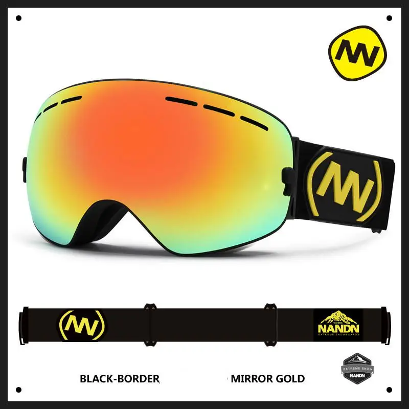 Уличные профессиональные женские лыжные очки с двойными линзами UV400, противотуманные лыжные очки, лыжная маска, мужские снежные очки, очки для сноубординга - Цвет: Black Gold