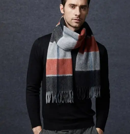 men's scarves & shawls Black Gray Camel Plaid Wool Scarf Men Soft Warm Fashion Natural Fabric High Quality Free Shipping man scarf