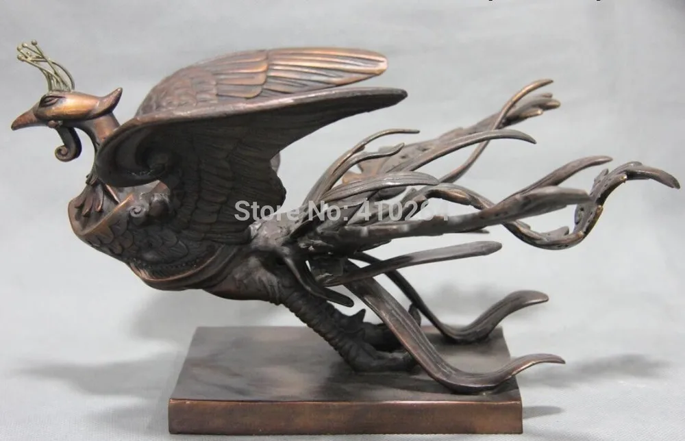 

Chinese Pure Red Copper Bronze Feng Shui Lucky Fly Phoenix secular bird Statue